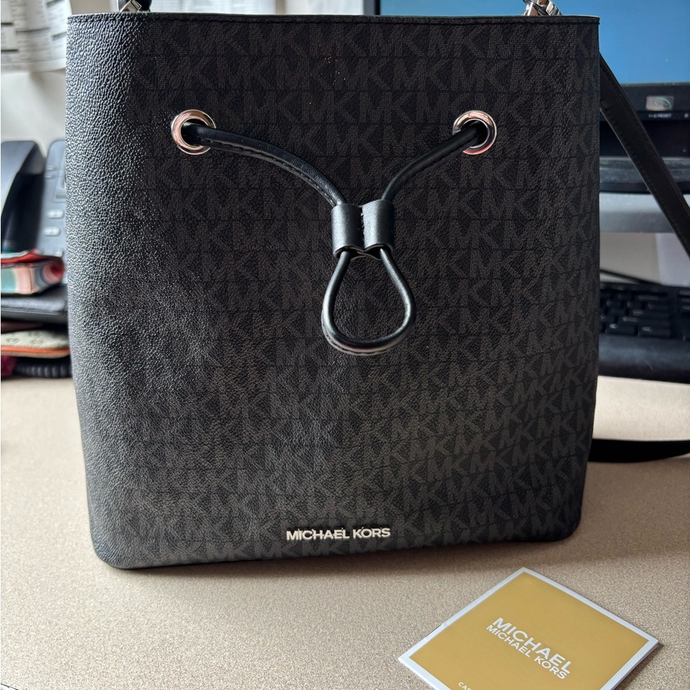 Michael Kors Black Monogram Drawstring Bag